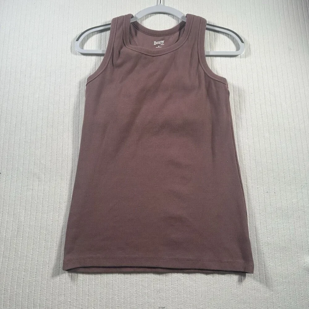 Duluth Trading Co Women Tank Top Medium M Mauve Brown Ribbed No-Yank Scoop Neck
